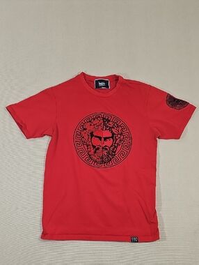 Men's Red Graphic Short-Sleeve Tee with Mythic Medallion